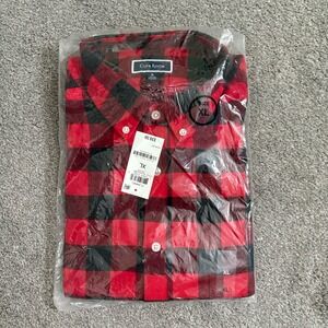 CLUBROOM Men's Red Plaid Button Up Long Sleeve XL